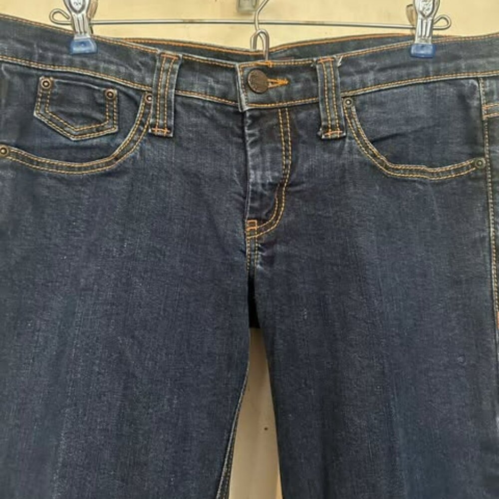 Rare: Vintage Frankie B... dark blue zipper pocket...low rise boot cut.